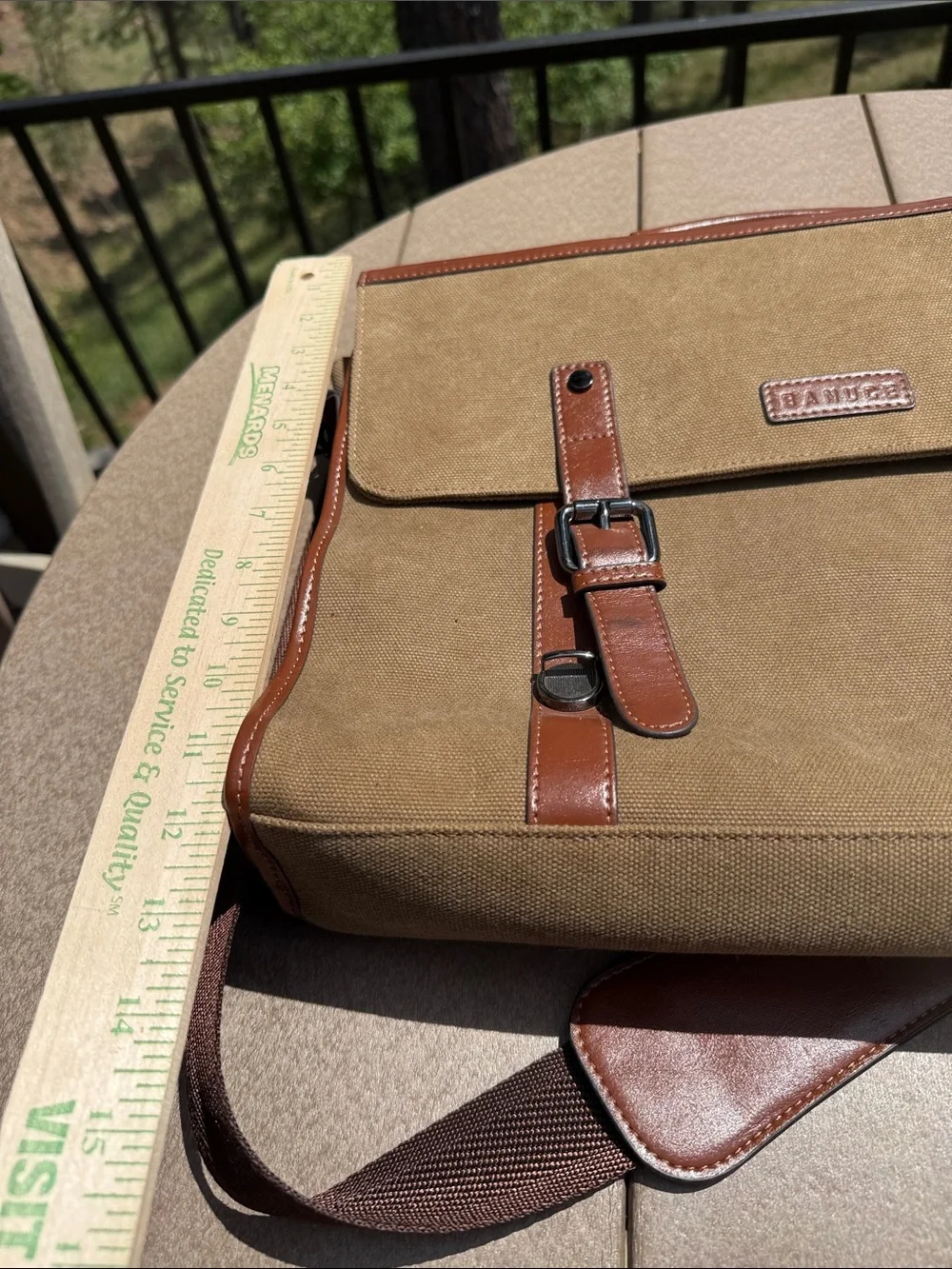 Canvas Messenger Bag with Leather-like Trim - Brown